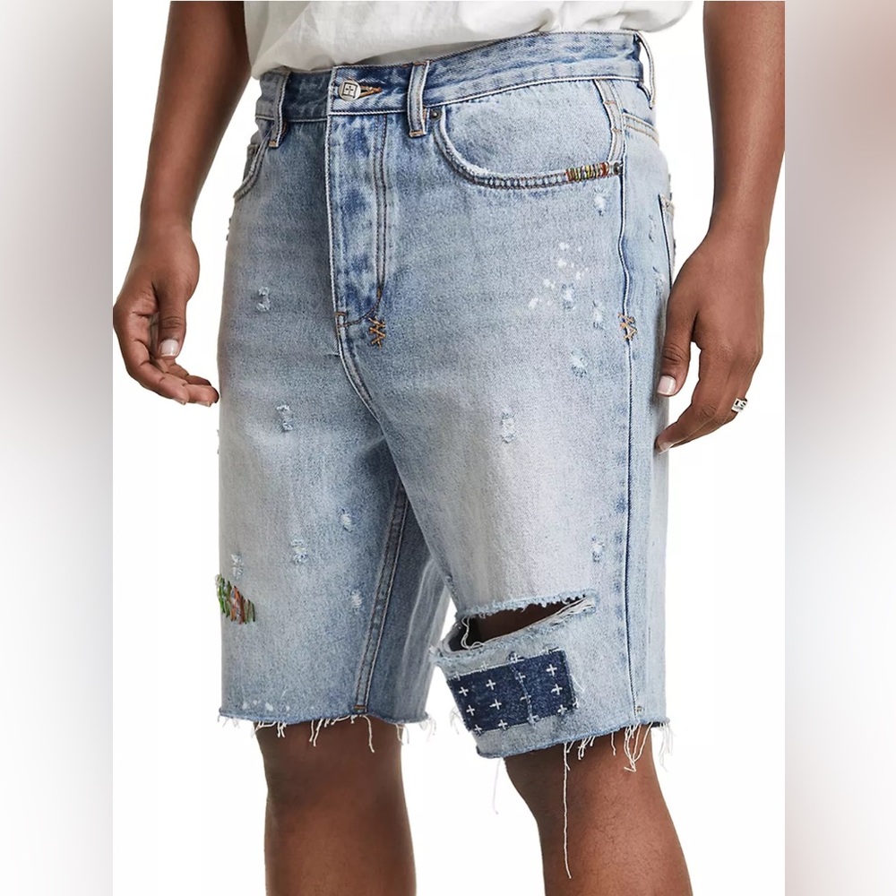 Ksubi Dr3amstate Wolf Kolor Stitch Wolf Jean Shorts in Denim Blue